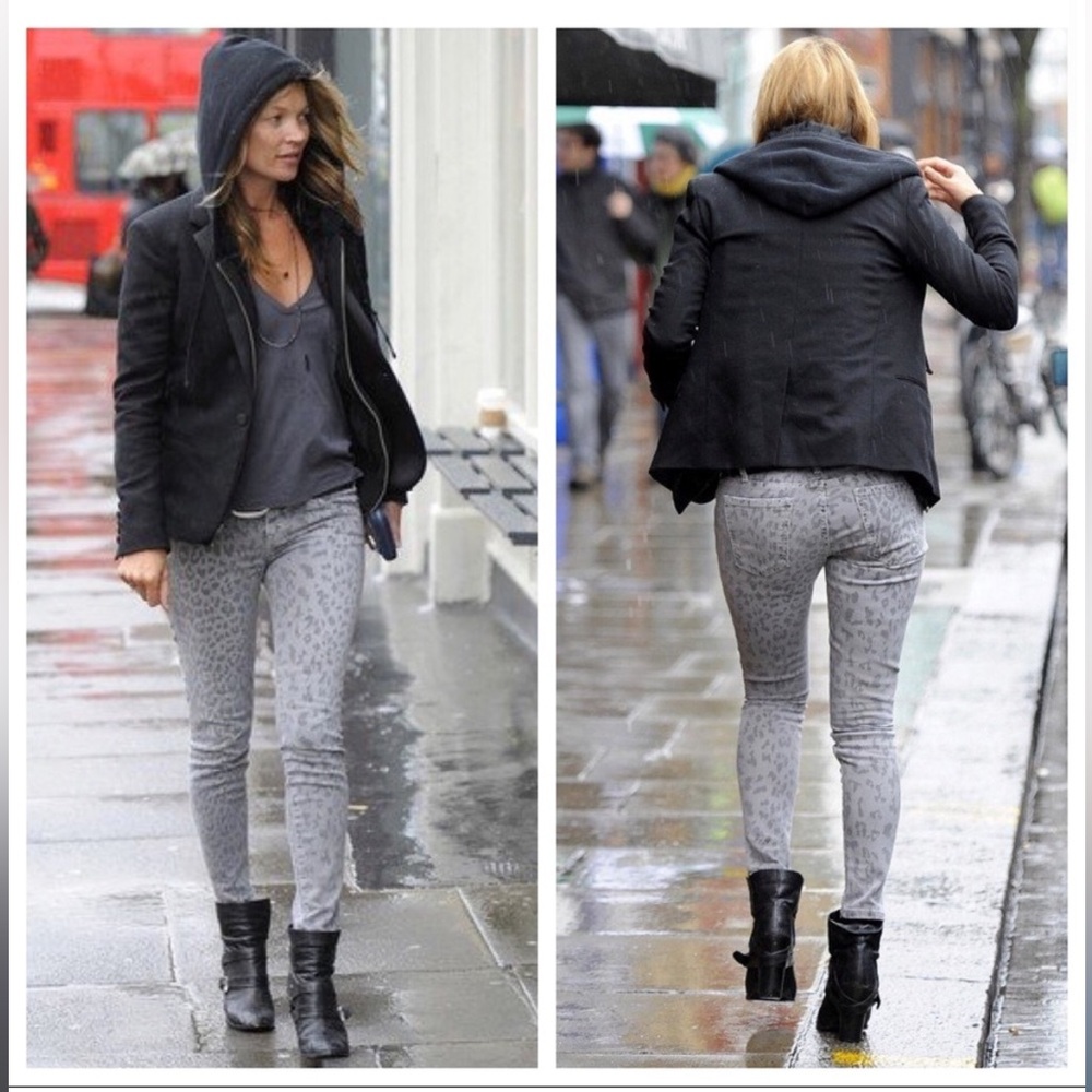Current/Elliott Stiletto Gray Leopard Jeans, Size 28